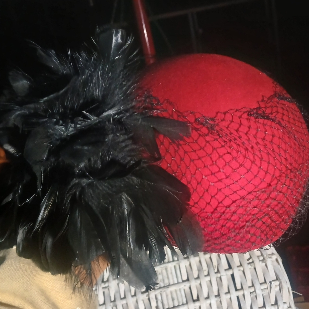 Bold Red and Black Hat with Textured Design